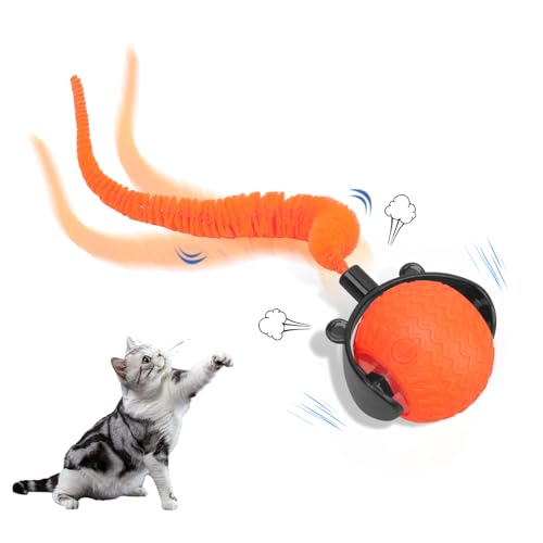 NGOKPYD Interaktiver Katzenball Elektrisch Spielball für Katzen,Automatischer Katzenspielzeug Elektrisch Ball mit LED Licht,Magic Ball Hund Spielball mit Schwanz für Katzen Hunde(Orange) von NGOKPYD