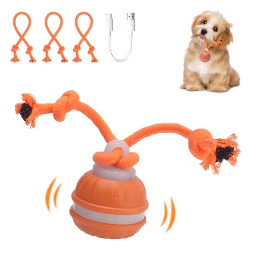 NGOKPYD Interaktives Hundespielzeug Hundeball Elektrisch, 3 Spielmodi, Gibt VogelgeräUsche ab, um Die Neugier Zu Wecken, mit 3 Kaustricken, Ideal für Kleine Hunde & Welpen(Orange) von NGOKPYD