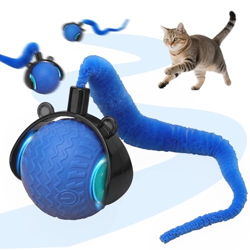 NGOKPYD Interaktives Katzenspielzeug Ball Elektrisch, Katzenball Elektrisch, Interaktiver Spielball FüR Katzen mit Led Licht, DREI Arbeitsmodi 360° Selbstdrehender Katzenspielzeug mit Ersatzschwanz von NGOKPYD