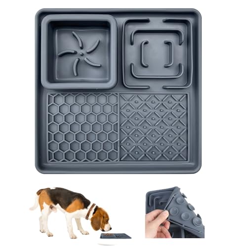 Leckmatte für Hunde und Katzen, Silikon, BPA-frei, Leckmatte für Hunde mit Saugnäpfen, spülmaschinenfest, beruhigend und Anti-Angst, langsames Füttern, fördert die Zahngesundheit, Grau von NGUIT