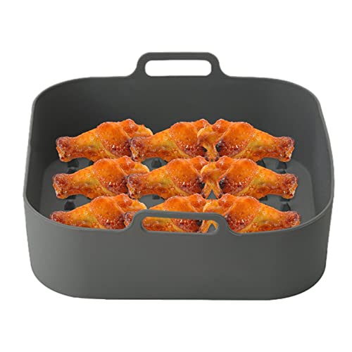 Air Fryer Liner Silikon - Square Air Fryer Liner Grillschale | Lebensmittelsichere und Antihaft Luftfrittierer Ofenzubehör, Wiederverwendbarer Ersatz für brennbares Pergamentpapier von NGUMMS