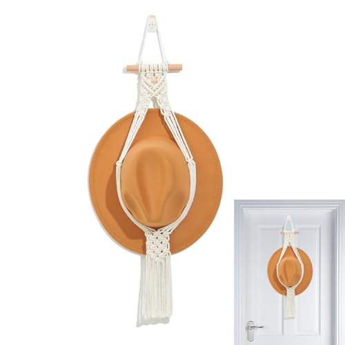Boho Hat Organizer,Böhmische Display Kleiderbügel Speicher Organisator | Handgemachte Baumwollseil gewebte Hut Organisator mit dekorativen Quasten Modern für Cowboy-Hut, Bad, Schlafzimmer von NGUMMS