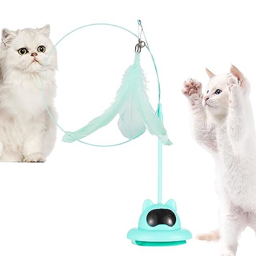 NGUMMS Interaktives Katzenfederspielzeug, Katzenspielzeug mit Saugnapf - Autointeraktives Katzenspielzeug mit Glocke | Selbsthaltendes Saugfuß-Tanzspielzeug für den Innenbereich für Kätzchen von NGUMMS