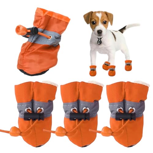 NHQZ Hundeschuhe, 4 Stück wasserdichte Schneeschuhe pfotenschutz mit Anti-Rutsch Sohle, pfotenschutz Hundeschnee Stiefel für Kleine Mittlere Hunde,Orange NHQZ Hundeschuhe, 4 Stück wasserdichte Schneeschuhe pfotenschutz mit Anti-Rutsch Sohle, pfotenschutz Hundeschnee Stiefel für Kleine Mittlere Hunde,Orange von NHQZ