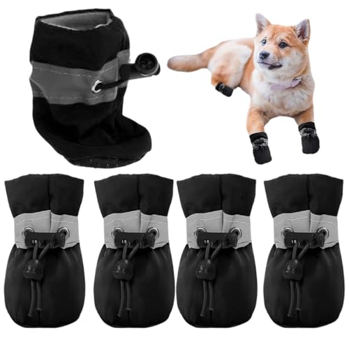 NHQZ Hundeschuhe, 4 Stück wasserdichte Schneeschuhe pfotenschutz mit Anti-Rutsch Sohle, pfotenschutz Hundeschnee Stiefel für Kleine Mittlere Hunde,Schwarz NHQZ Hundeschuhe, 4 Stück wasserdichte Schneeschuhe pfotenschutz mit Anti-Rutsch Sohle, pfotenschutz Hundeschnee Stiefel für Kleine Mittlere Hunde,Schwarz von NHQZ