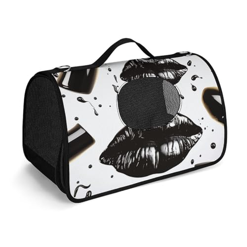 NHYDSPQ Haustier-Handtasche, coole schwarze Lippenstift-Lippen-Druck, modische Hundetragetasche für Katzen und kleine Hunde, jede Reise und Outdoor-Aktivität, 45 x 26 x 23,5 cm, Stil NHYDSPQ Haustier-Handtasche, coole schwarze Lippenstift-Lippen-Druck, modische Hundetragetasche für Katzen und kleine Hunde, jede Reise und Outdoor-Aktivität, 45 x 26 x 23,5 cm, Stil von NHYDSPQ