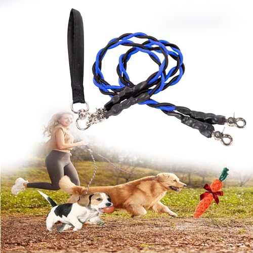 Doppelte Bungee-Leine, verwicklungsfreie Leine for 2 Hunde, mit verwicklungsfreiem Drehgelenk, geteilte Leine for Spazierengehen mit Haustieren mit stoßdämpfendem Bungee for kleine/mittlere/große Rass von NIANE