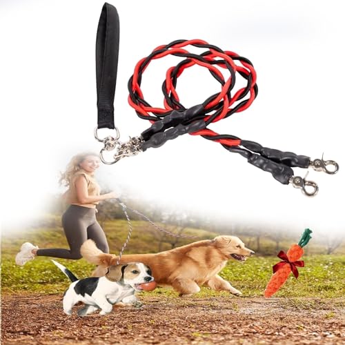 Doppelte Bungee-Leine, verwicklungsfreie Leine for 2 Hunde, mit verwicklungsfreiem Drehgelenk, geteilte Leine for Spazierengehen mit Haustieren mit stoßdämpfendem Bungee for kleine/mittlere/große Rass von NIANE