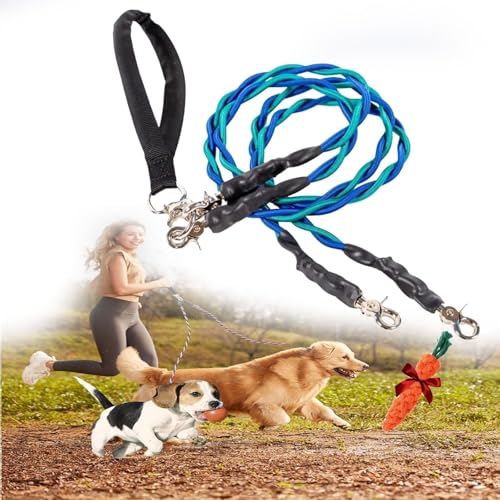 Doppelte Bungee-Leine, verwicklungsfreie Leine for 2 Hunde, mit verwicklungsfreiem Drehgelenk, geteilte Leine for Spazierengehen mit Haustieren mit stoßdämpfendem Bungee for kleine/mittlere/große Rass von NIANE