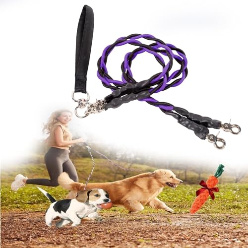 Doppelte Bungee-Leine, verwicklungsfreie Leine for 2 Hunde, mit verwicklungsfreiem Drehgelenk, geteilte Leine for Spazierengehen mit Haustieren mit stoßdämpfendem Bungee for kleine/mittlere/große Rass von NIANE