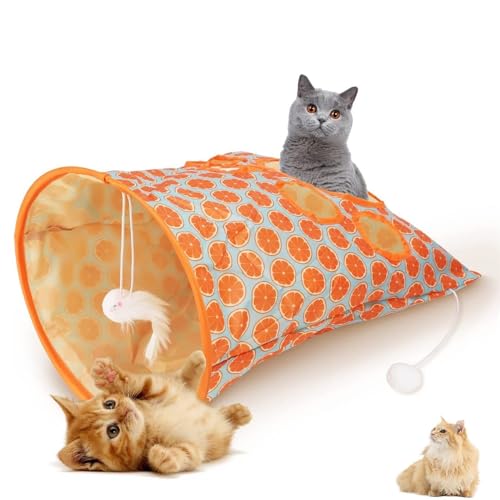 Katzentunneltaschen for Hauskatzen, Spieltunnelspielzeug for Haustiere, zusammenklappbares, interaktives Katzenbohrtaschenspielzeug mit Plüschball, selbstinteraktives Katzenspielzeug (Color : Orange von NIANE