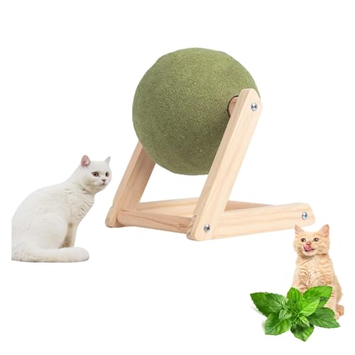 Riesiger Katzenminze-Ball mit Holzständer, 2024 neues Katzenminze-Bodenballspielzeug, drehbares riesiges Katzenminzballspielzeug, Katzenminze-Rollerball-Bodenhalterung, essbares Leckspielzeug for Kätz von NIANE