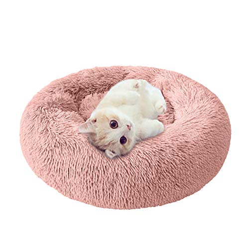 NIBESSER Haustierbett Hundebett Katzenbett Rundes Plüsch Hundesofa Katzensofa Kissen in Doughnut-Form(Durchmesser 60cm,rosa) von NIBESSER