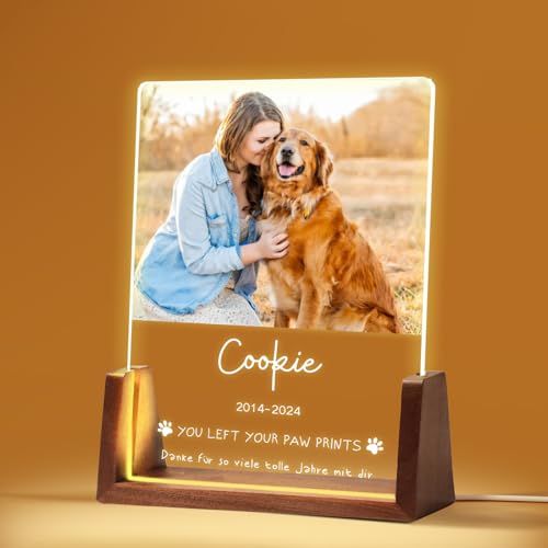 Personalisiert Gedenktafel für Haustiere Erinnerung LED Acrylglas mit Foto Hundandenken Geschenke Foto Nachtlampe Haustier Bilderrahmen für Katze und andere Haustiere Tiere von NIBESSER