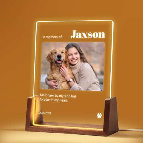 Personalisiert Gedenktafel für Haustiere Erinnerung LED Acrylglas mit Foto Hundandenken Geschenke Foto Nachtlampe Haustier Bilderrahmen für Katze und andere Haustiere Tiere von NIBESSER