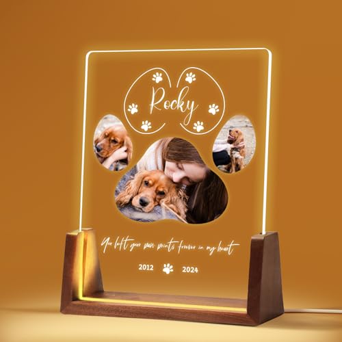 Personalisiert Gedenktafel für Haustiere Erinnerung LED Acrylglas mit Foto Hundandenken Geschenke Foto Nachtlampe Haustier Bilderrahmen für Katze und andere Haustiere Tiere von NIBESSER