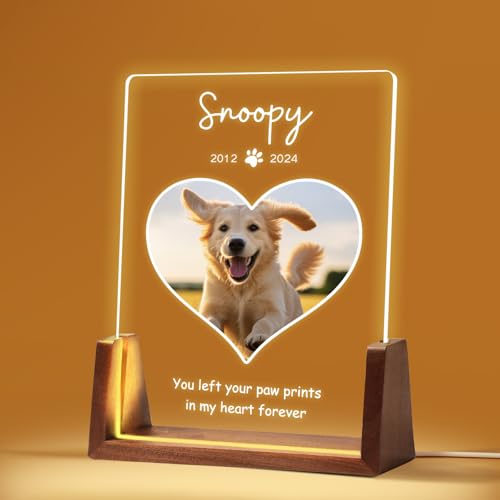 Personalisiert Gedenktafel für Haustiere Erinnerung LED Acrylglas mit Foto Hundandenken Geschenke Foto Nachtlampe Haustier Bilderrahmen für Katze und andere Haustiere Tiere von NIBESSER