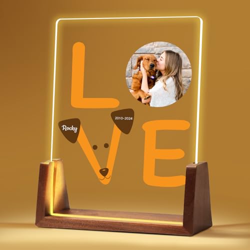 NIBESSER Personalisiert Gedenktafel für Haustiere Erinnerung LED Acrylglas mit Foto Hundandenken Geschenke Foto Nachtlampe Haustier Bilderrahmen für Katze und andere Haustiere Tiere von NIBESSER