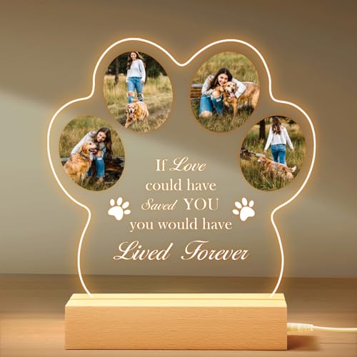 NIBESSER Personalisiert Gedenktafel für Haustiere Erinnerung LED Acrylglas mit Foto Hundandenken Geschenke Foto Nachtlampe Haustier Bilderrahmen für Katze und andere Haustiere Tiere von NIBESSER