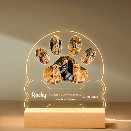 NIBESSER Personalisiert Gedenktafel für Haustiere Erinnerung LED Acrylglas mit Foto Hundandenken Geschenke Foto Nachtlampe Haustier Bilderrahmen für Katze und andere Haustiere Tiere von NIBESSER