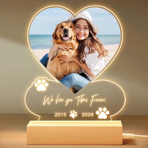 NIBESSER Personalisiert Gedenktafel für Haustiere Erinnerung LED Acrylglas mit Foto Hundandenken Geschenke Foto Nachtlampe Haustier Bilderrahmen für Katze und andere Haustiere Tiere von NIBESSER