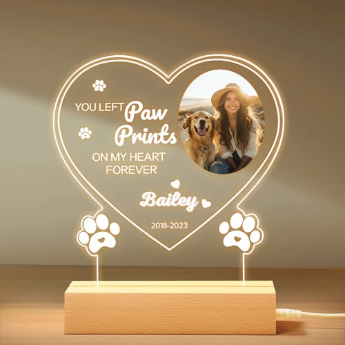 NIBESSER Personalisiert Gedenktafel für Haustiere Erinnerung LED Acrylglas mit Foto Hundandenken Geschenke Foto Nachtlampe Haustier Bilderrahmen für Katze und andere Haustiere Tiere von NIBESSER