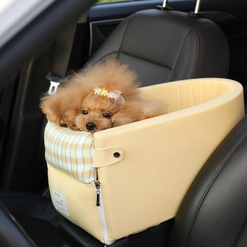 Autositz für Hunde, Heimtierbedarf – Reisetaschen für Hunde und Katzen, Tragbarer Konsolen-Autositz für Hunde, Waschbar, Sitzerhöhung für Hunde und Katzen,Yellow-M von NIBHZ