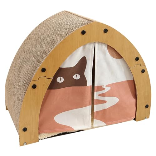 Katzenhaus mit Türvorhang, Katzenhaus, Kratzbrett, Integriertes Haustierspielzeug, Verschleißfest und Bissfest, Vertikales Katzenkratzbrett Katzenhaus mit Türvorhang, Katzenhaus, Kratzbrett, Integriertes Haustierspielzeug, Verschleißfest und Bissfest, Vertikales Katzenkratzbrett von NIBHZ