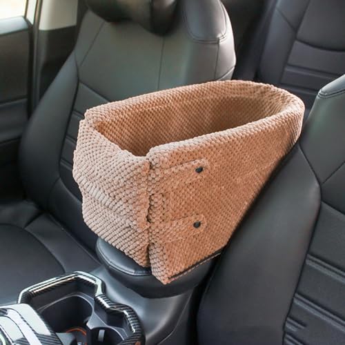 Konsolen-Hundeautositz, Armlehnen-Sitzerhöhung für Kleine Hunde Bis zu 5 Kg, Waschbarer und Abnehmbarer Hunde-Autositz mit Armlehne und Sicherheitshaken,Brown-45X25X22CM von NIBHZ