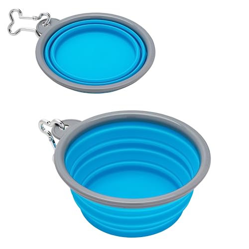 NICE PAWS Faltbarer Futternapf für Hunde, tragbar, Futternapf für Katzen oder Hunde, zusammenklappbar, für Ausflüge oder Reisen, mit Karabiner, lebensmittelechtes Silikon (1 x 1000 ml, blau) von NICE PAWS