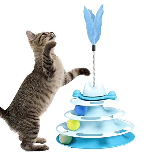 NICERAM Katzen-Plattenspieler-Spielzeug - Vierstufiges drehbares Spielzeug für Hauskatzen,Kitten Tower Roller Toys aus umweltfreundlichem PP, sicher und harmlos für Indoor-Katzen, um Spaß von NICERAM