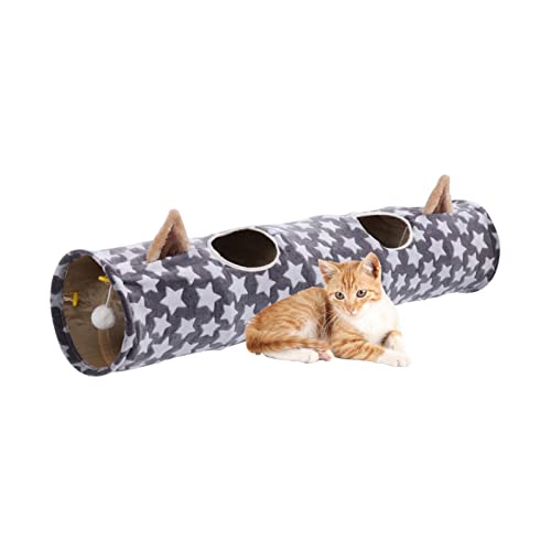 NICERAM Katzenröhrchen für Indoor-Katzen – zusammenklappbares Katzentunnel-Spielzeug, langlebiger Hasentunnel mit Bällen, Crinkle-Katzentunnelbett, Haustier-Kaninchen-Katzenzubehör von NICERAM