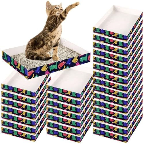 Einweg-Katzentoilette, Faltbare Papiertoilette, Reise-Katzentoilette, Nicht klumpend, langlebig und wasserdicht, geringer Einstieg, einfache Entsorgung, tragbar (35,1 x 25,4 x 5,1 cm), 30 Stück von NICERINC PET