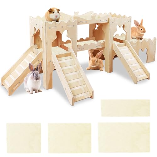 Extra großes hölzernes Kaninchenschloss Versteck Tunnel und Bett Kleintierversteck Hütte solide sichere Konstruktion Spielversteck Hütte für Kaninchen Meerschweinchen Chinchilla Extra großes hölzernes Kaninchenschloss Versteck Tunnel und Bett Kleintierversteck Hütte solide sichere Konstruktion Spielversteck Hütte für Kaninchen Meerschweinchen Chinchilla von NICERINC PET