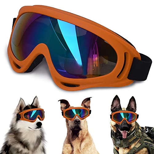 Große Hunde-Sonnenbrille mit verstellbarem Riemen, UV-Schutz, winddicht, geeignet für mittelgroße und große Hunde, Augenschutz, weiche Hundebrille (orangefarbener Rahmen) von NICERINC PET