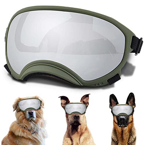 NICERINC PET Hunde-Sonnenbrille mit UV-Schutz und verstellbarem Riemen, geeignet für große Hunde, Augenschutz, weiche Hundebrille in Armeegrün Silber, Large NICERINC PET Hunde-Sonnenbrille mit UV-Schutz und verstellbarem Riemen, geeignet für große Hunde, Augenschutz, weiche Hundebrille in Armeegrün Silber, Large von NICERINC PET