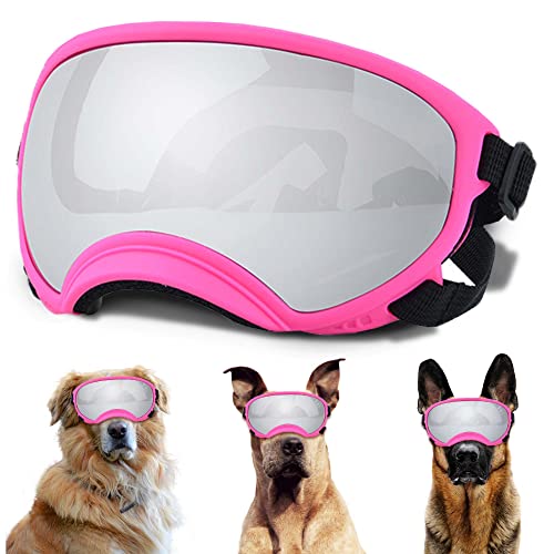 Große Hunde-Sonnenbrille mit verstellbarem Riemen, UV-Schutz, winddicht, geeignet für mittelgroße und große Hunde, Augenschutz, weiche Hundebrille von NICERINC PET