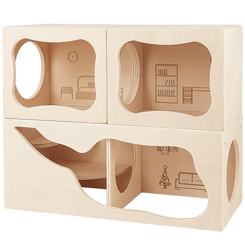 Hamsterversteck aus Holz, Mehrkammer-Versteck für Kleintiere, Lebensraum für klare Beobachtung, Hamsterspielzeug für Zwerghamster, Rennmäuse, Igel, Ratten, Mäuse von NICERINC PET