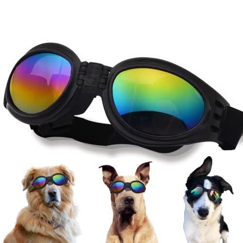 Hunde-Sonnenbrille mit verstellbarem Riemen, UV-Schutz, winddicht, geeignet für mittelgroße und große Hunde, Augenschutz, weiche Hundebrille (schwarz) von NICERINC PET