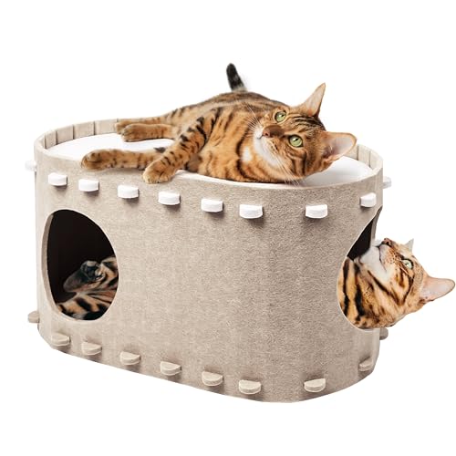 Katzenhaus für Indoor-Katzen, Katzenhöhlenbetten, faltbares Katzenversteck mit Naturwollfilz überzogenes Katzentunnelbett, Peekapurr Katzenhöhle Katzenhaus für Indoor-Katzen, Katzenhöhlenbetten, faltbares Katzenversteck mit Naturwollfilz überzogenes Katzentunnelbett, Peekapurr Katzenhöhle von NICERINC PET