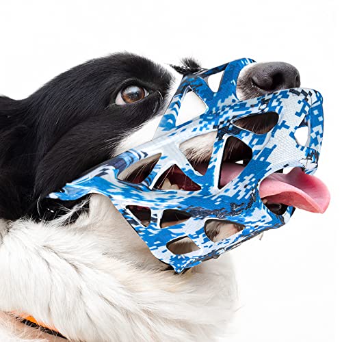 Maulkorb für Hunde, bedruckt, weich, elastisch, verhindert Beißen, Kauen, atmungsaktiver Maulkorb für große Hunde (Camouflage-Blau) von NICERINC PET