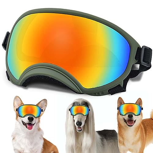 NICERINC PET YD-230706671 Sonnenbrille für kleine Hunde, verstellbarer Riemen, UV-Schutz, winddicht, Augenschutz für kleine Hunde, weicher Rahmen in Armeegrün und farbige Gläser, Größe S von NICERINC PET