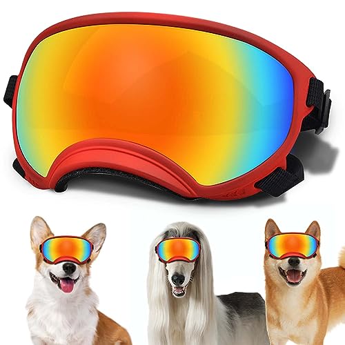 NICERINC PET YD-230706667 Sonnenbrille für kleine Hunde, verstellbarer Riemen, UV-Schutz, winddicht, für kleine Hunde, Augenschutz, weicher roter Rahmen und farbige Gläser, Größe S von NICERINC PET