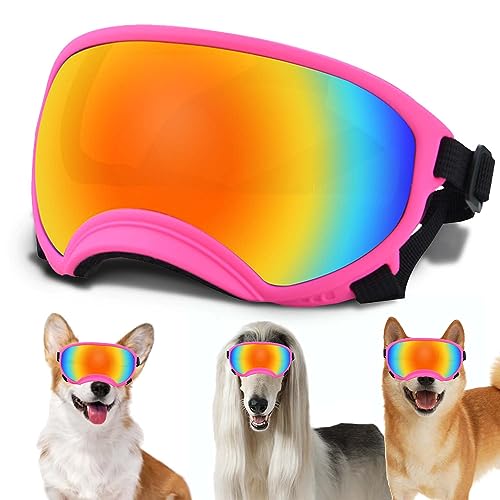 NICERINC PET YD-230706668 Sonnenbrille für kleine Hunde, verstellbarer Riemen, UV-Schutz, winddicht, für kleine Hunde, Augenschutz, weicher rosa Rahmen und farbige Gläser, Größe S von NICERINC PET
