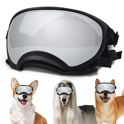 Mittelgroße Hundesonnenbrille mit verstellbarem Riemen, UV-Schutz, winddicht, geeignet für mittelgroße Hunde, Augenschutz, weiche Hundebrille von NICERINC PET
