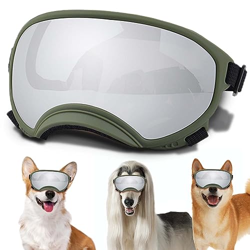 Mittelgroße Hundesonnenbrille mit verstellbarem Riemen, UV-Schutz, winddicht, geeignet für mittelgroße Hunde, Augenschutz, weiche Hundebrille von NICERINC PET