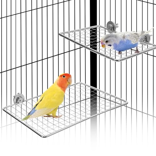 Vogelsitz-Plattform, Edelstahl-Vogelsitzstange, Vogelkäfig-Zubehör, Übungsplattform für kleine bis große Papageien (rechteckig, XL) von NICERINC PET