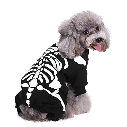 Hundeknochen Halloween Kostüm Kapuzenshirts Sweatshirt mit Hut Cosplay Pullover Kleid Hund Haustier Kleidung Hund Skelett Hoodie Haustier Schädel Reißverschluss Kleidung für Hunde von NICEYEA