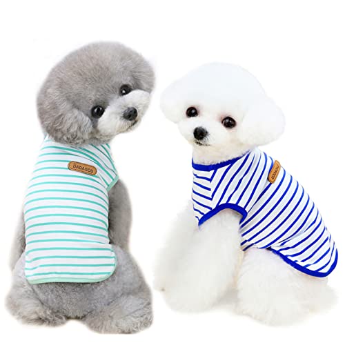 2 Pack Hunde-T-Shirt gestreift Hunde-Shirt Welpenweste Baumwolle atmungsaktiv Bekleidung für kleine mittelgroße Hunde Katzen (M, Blau und Grün) von NICNICPET