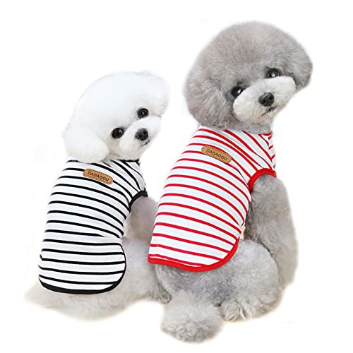 2 Pack Hunde-T-Shirt gestreift Hunde-Shirt Welpenweste Baumwolle atmungsaktiv Bekleidung für kleine mittelgroße Hunde Katzen (S, rot und schwarz) von NICNICPET